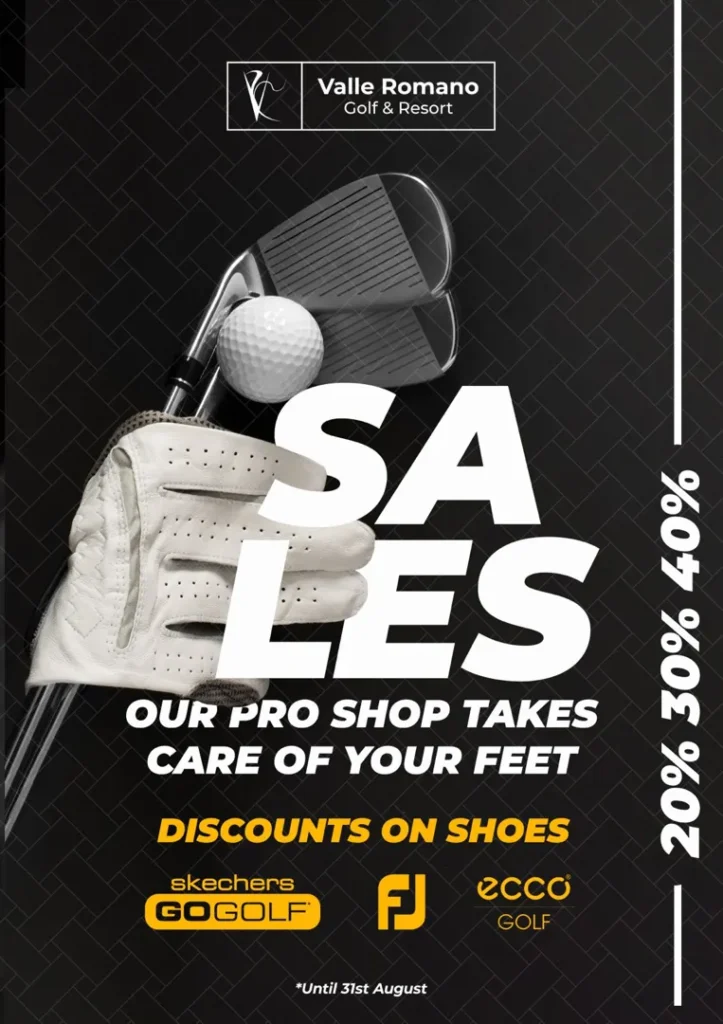 Sales . We are excited to announce our incredible summer sales at the Valle Romano Golf & Resort Pro Shop! From July 1st to August 31st, 2024, enjoy exclusive discounts on a selection of top-quality brands.